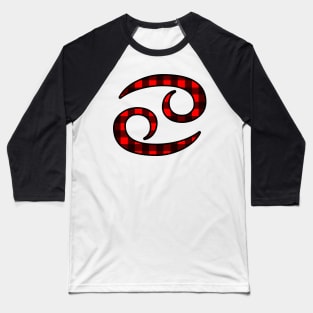 Cancer Zodiac Horoscope Symbol in Black and Red Buffalo Plaid Baseball T-Shirt